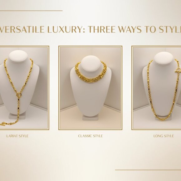 Ben-Amun Gold Necklace With Toggle Clasp Bamboo Link  Chain 24-karat gold plated - Picture 1 of 9